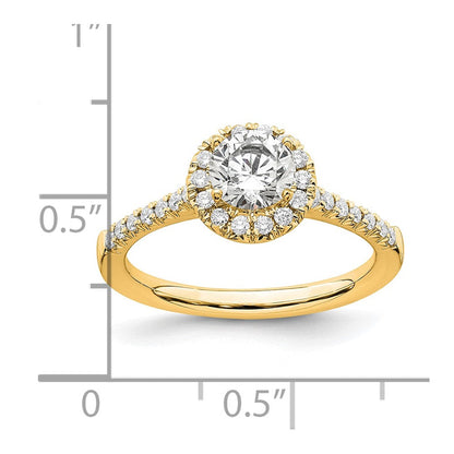 14K Gelbgold 0,75 ct. laborgezüchteter Diamant VS/SI+ G+ Rund Komplett Größe 9 Halo-Verlobungsring