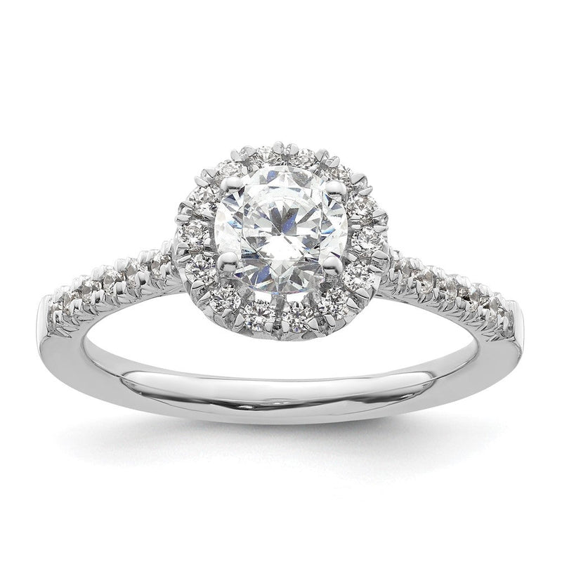 14K Weißgold Verlobungsring mit rundem Halo aus simuliertem Diamanten