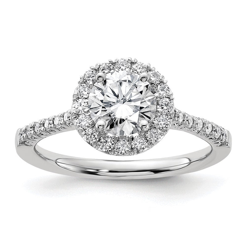 Verlobungsring mit Halo aus 14K Weißgold mit simuliertem Diamant im Rundschliff