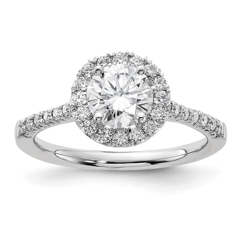 14K Weißgold Verlobungsring mit rundem simuliertem Diamanten im Halo-Design