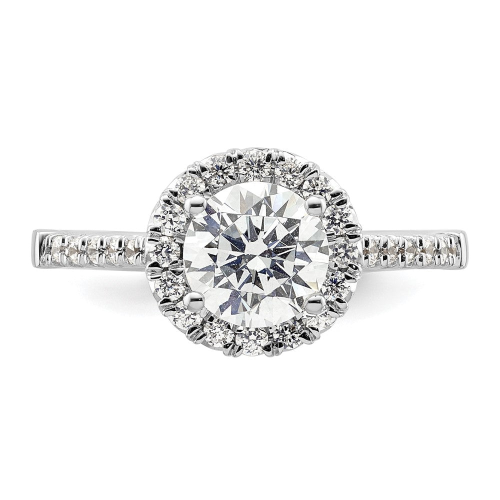 14K Weißgold Halo-Verlobungsring mit rundem simuliertem Diamanten