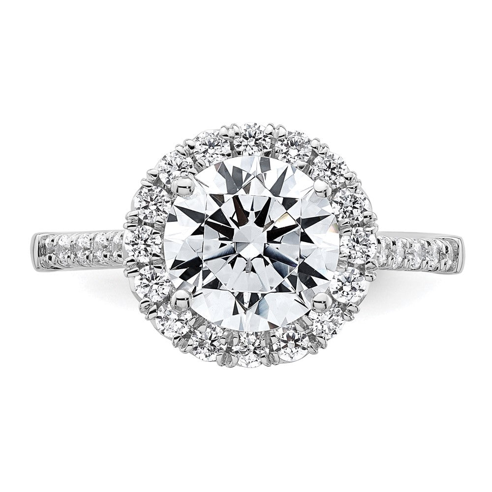 14K Weißgold Verlobungsring mit im Labor gezüchteten runden Diamanten in Halo-Fassung, Semi-Mount, VS/SI+ G+