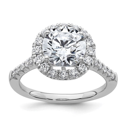 14K Weißgold Verlobungsring mit im Labor gezüchteten runden Diamanten in Halo-Fassung, Semi-Mount, VS/SI+ G+