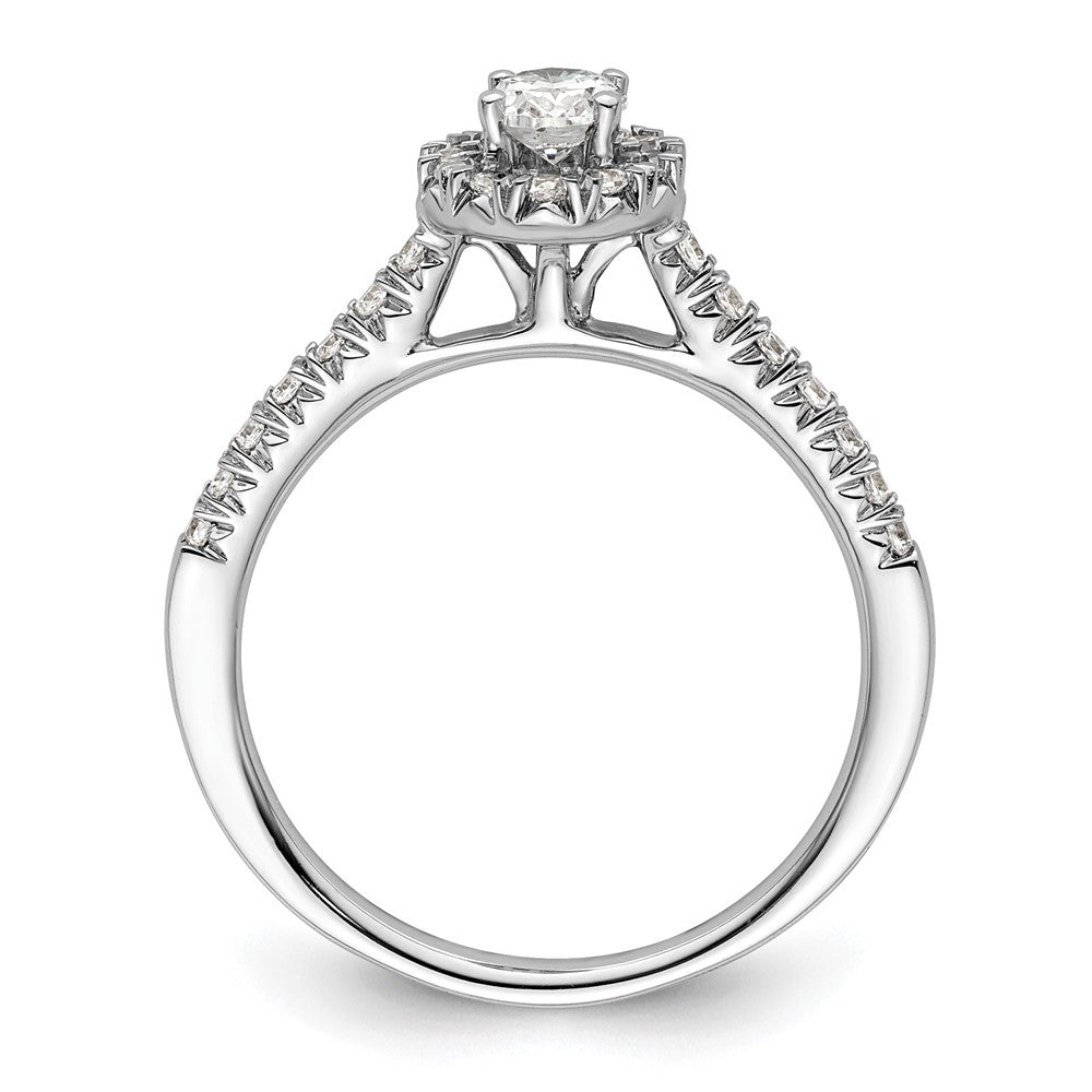 Verlobungsring aus 14K Weißgold mit ovalem simuliertem Diamant im Halo-Design