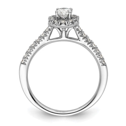 Verlobungsring aus 14K Weißgold mit ovalem simuliertem Diamant im Halo-Design