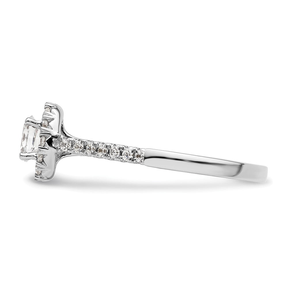 Verlobungsring aus 14K Weißgold mit ovalem simuliertem Diamant im Halo-Design