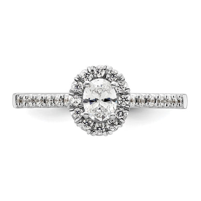 Verlobungsring aus 14K Weißgold mit ovalem simuliertem Diamant im Halo-Design