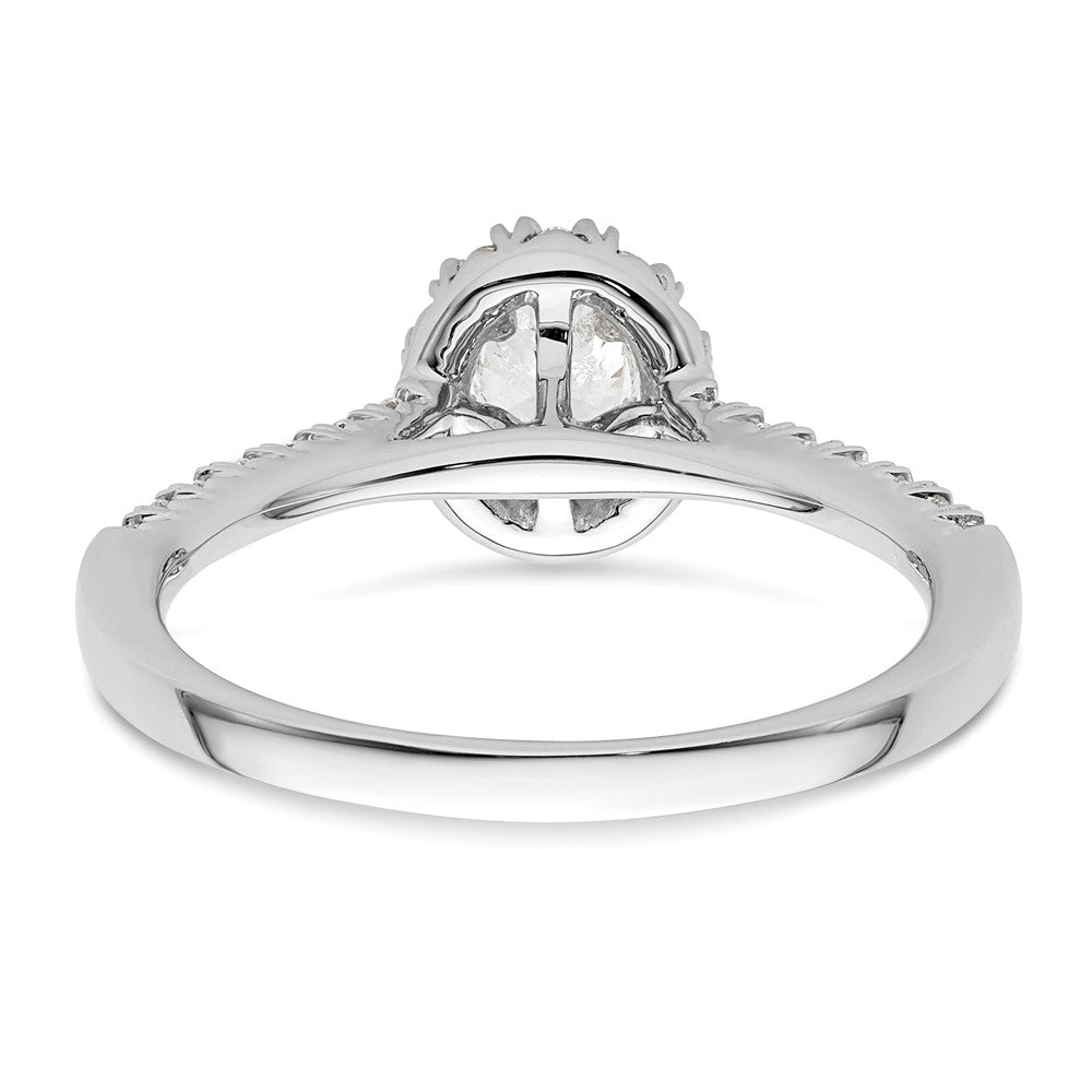 Verlobungsring aus 14K Weißgold mit ovalem simuliertem Diamant im Halo-Design