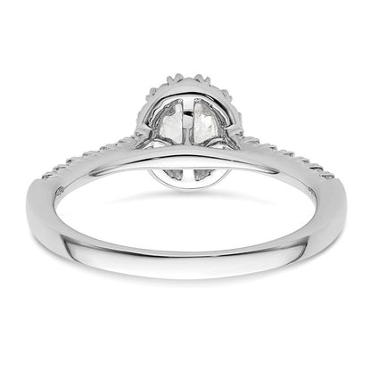 Verlobungsring aus 14K Weißgold mit ovalem simuliertem Diamant im Halo-Design