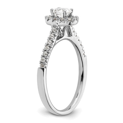 Verlobungsring aus 14K Weißgold mit ovalem simuliertem Diamant im Halo-Design