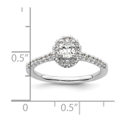 Verlobungsring aus 14K Weißgold mit ovalem simuliertem Diamant im Halo-Design