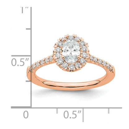 14K Roségold Verlobungsring mit 0,33 ct. laborgezüchtetem Diamant VS/SI+ G+ und 0,5 ct. ovalem Center-Diamant im Halo-Design