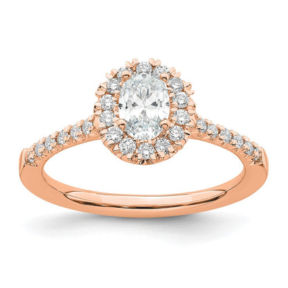 14K Roségold Verlobungsring mit 0,33 ct. laborgezüchtetem Diamant VS/SI+ G+ und 0,5 ct. ovalem Center-Diamant im Halo-Design