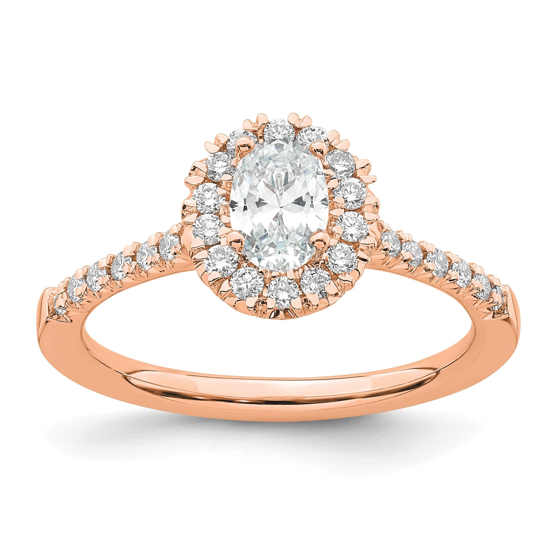 14K Roségold Verlobungsring mit ovalem Halo und 0,875 ct. laborgezüchteten Diamanten, VS/SI+ G+