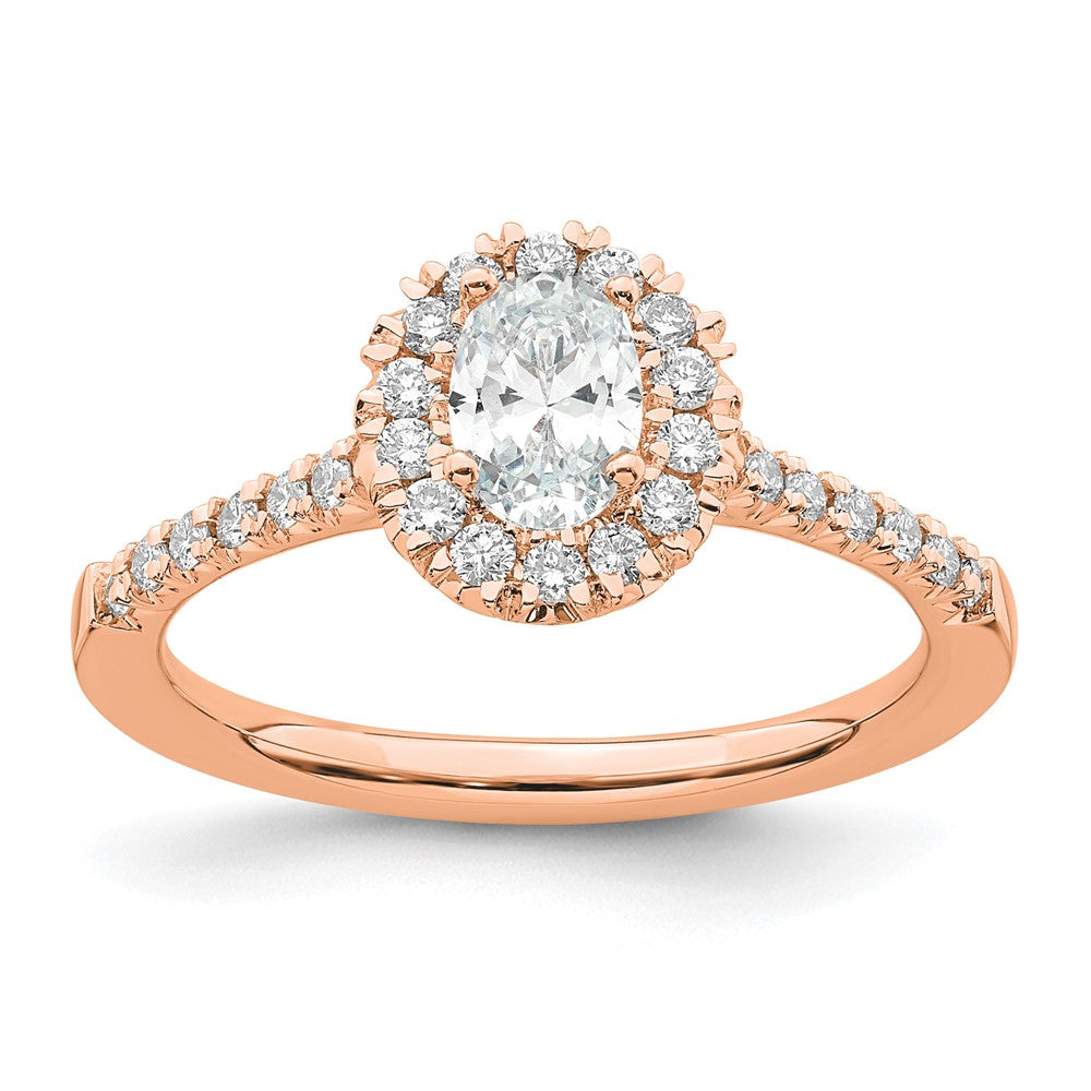 14K Roségold Verlobungsring mit ovalem Halo und 0,875 ct. laborgezüchteten Diamanten, VS/SI+ G+