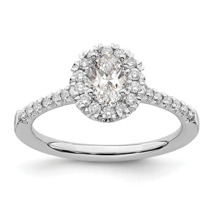 14K Weißgold Verlobungsring mit ovalem Halo aus simuliertem Diamant