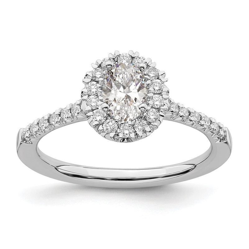 14K Weißgold Verlobungsring mit ovalem Halo aus simuliertem Diamant