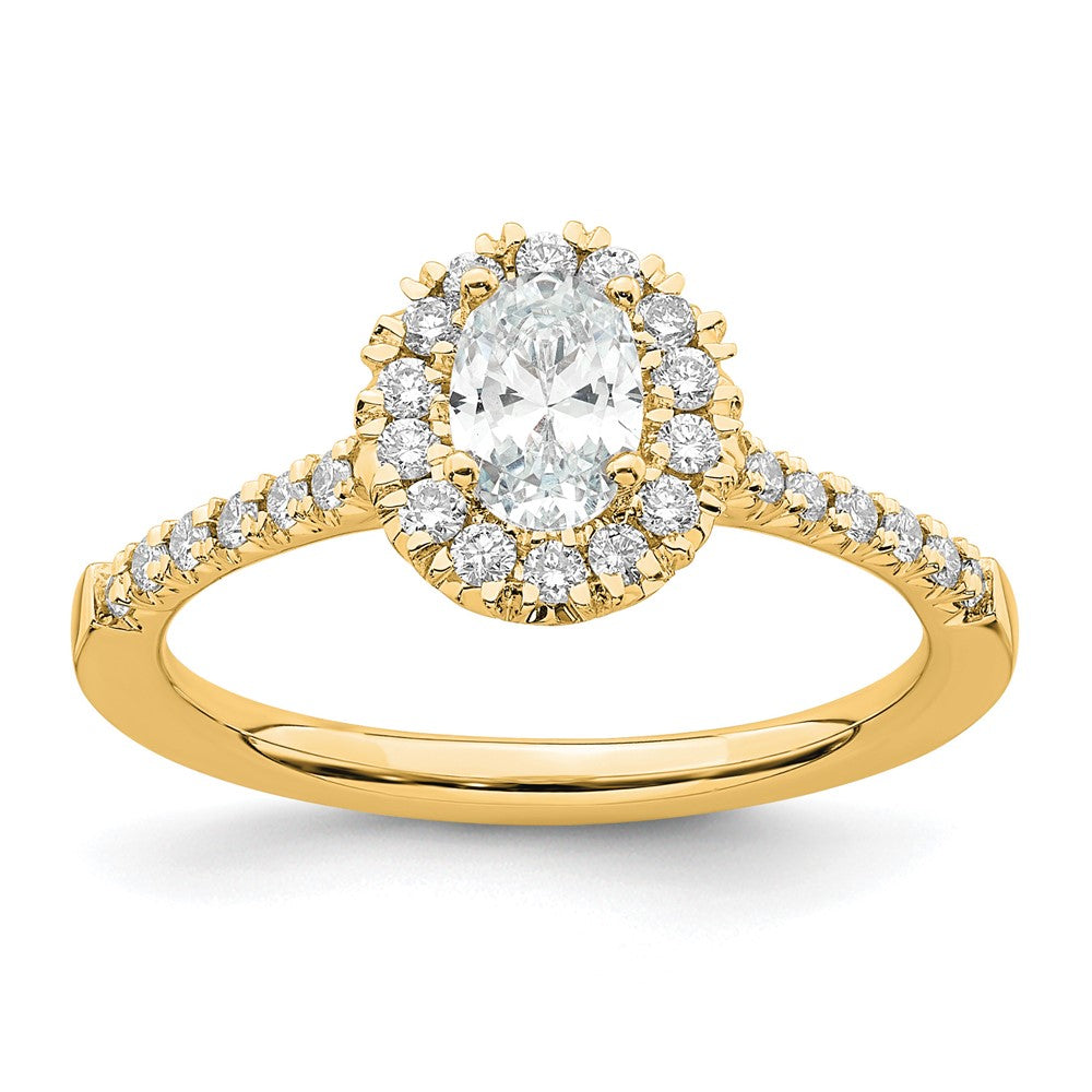 14K Gelbgold Verlobungsring mit ovalem Halo, 0,33 ct. laborgezüchtetem Diamant VS/SI+ G+, 0,5 ct. Mittelstein