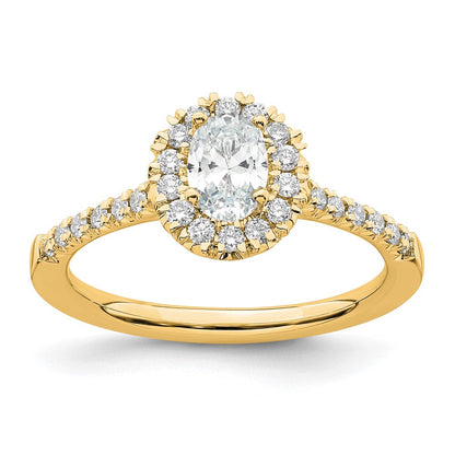 14K Gelbgold Verlobungsring mit ovalem Halo, 0,33 ct. laborgezüchtetem Diamant VS/SI+ G+, 0,5 ct. Mittelstein