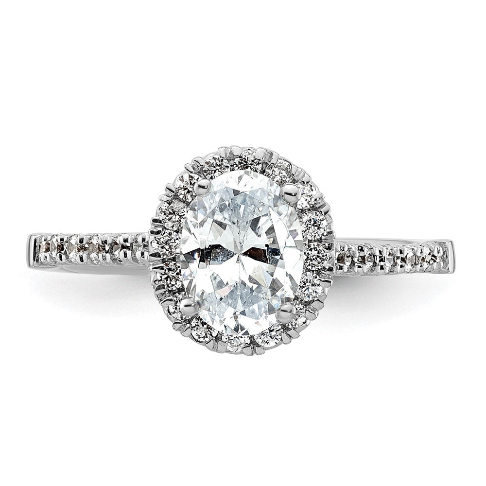 Verlobungsring mit ovalem Halo und simulierten Diamanten, 14K Weißgold