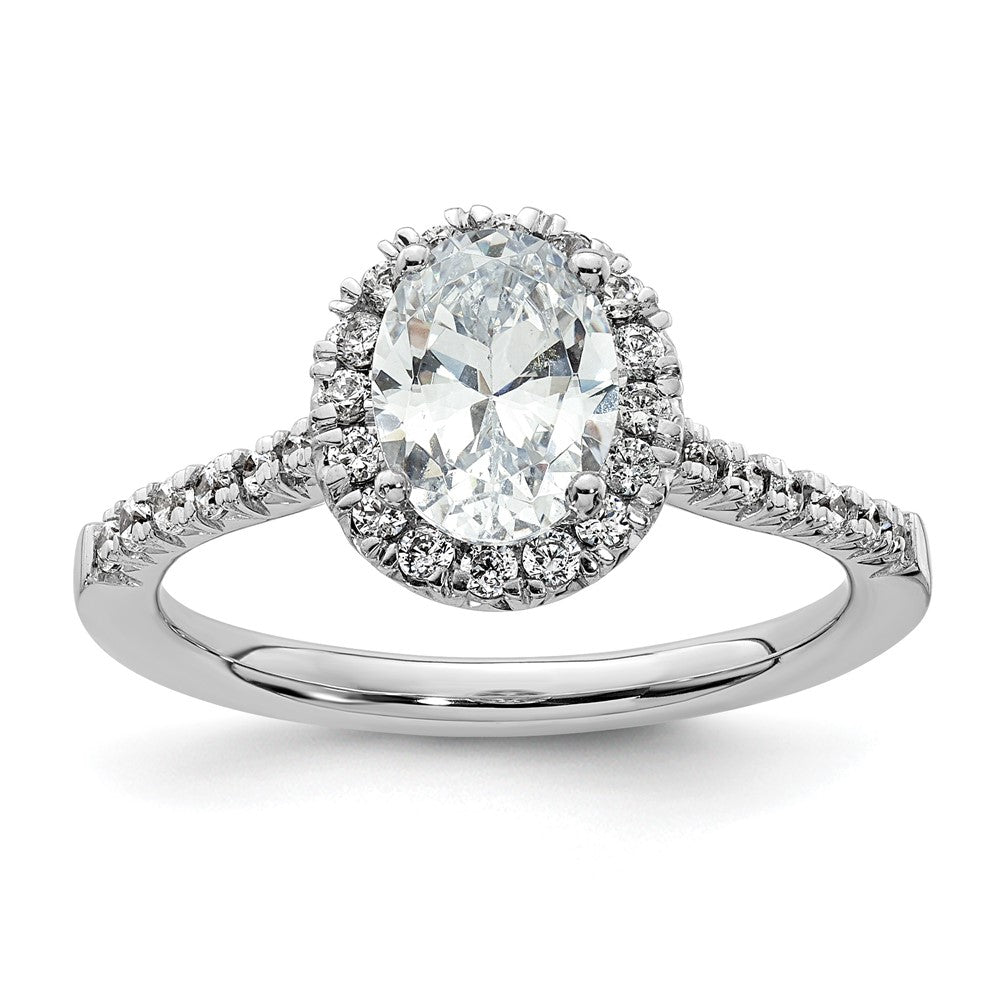 Verlobungsring mit ovalem Halo und simulierten Diamanten, 14K Weißgold