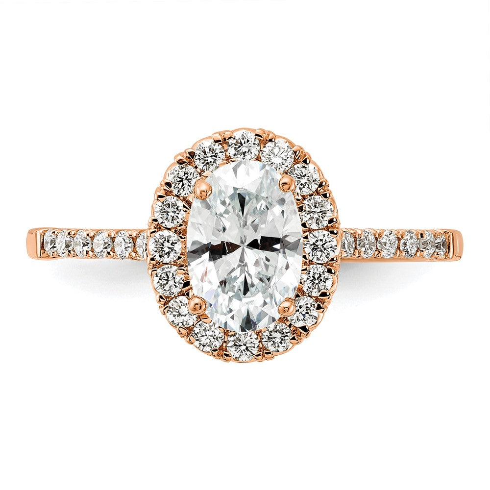 14K Roségold 0,375 ct. Labor-Diamant VS/SI+ G+ 1 ct. Mittelstein Oval Halo Verlobungsring