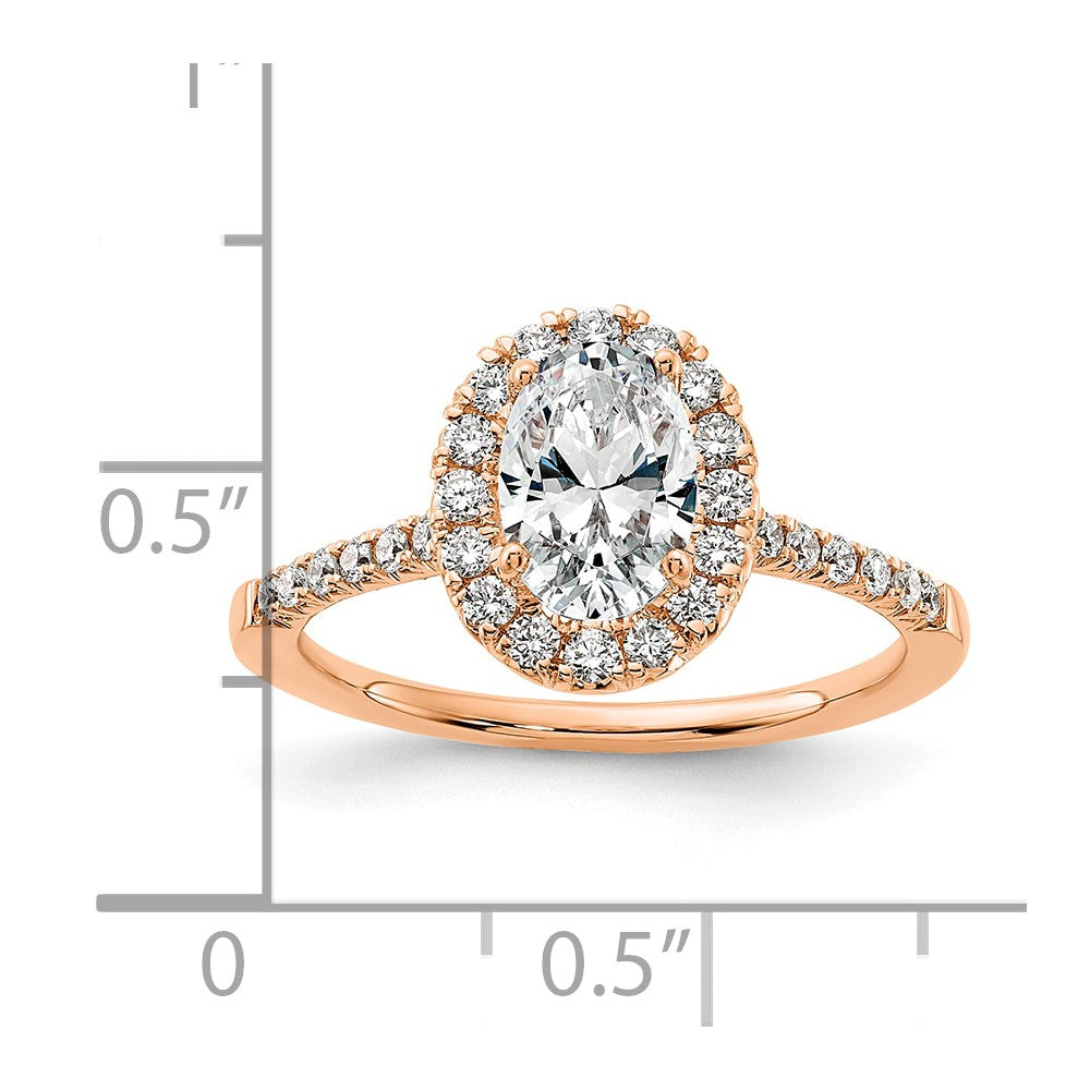 14K Roségold 0,375 ct. Labor-Diamant VS/SI+ G+ 1 ct. Mittelstein Oval Halo Verlobungsring