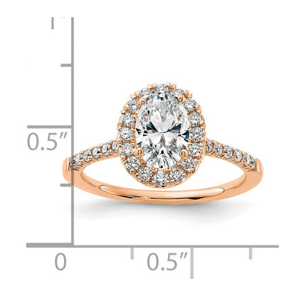 14K Roségold 0,375 ct. Labor-Diamant VS/SI+ G+ 1 ct. Mittelstein Oval Halo Verlobungsring