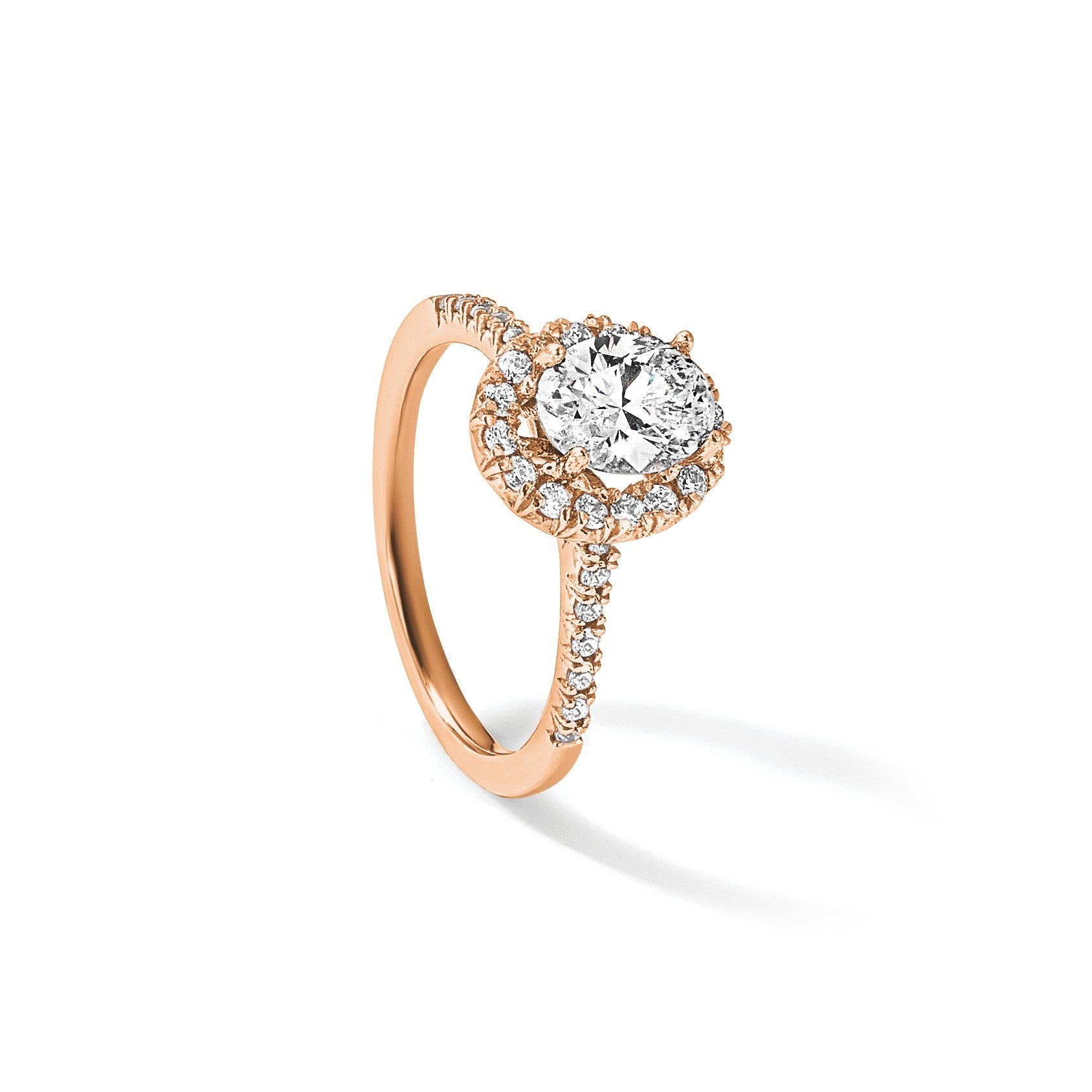 14K Roségold Verlobungsring mit ovalem Halo und 0,875 ct. laborgezüchteten Diamanten, VS/SI+ G+