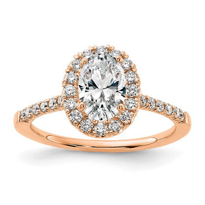 14K Roségold 0,375 ct. Labor-Diamant VS/SI+ G+ 1 ct. Mittelstein Oval Halo Verlobungsring