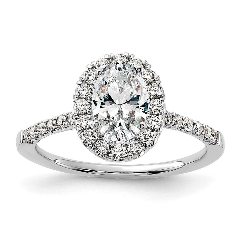 14K Weißgold Verlobungsring mit ovalem Halo, Labordiamanten VS/SI+ G+ 0,375 ct., Mittelstein 1 ct