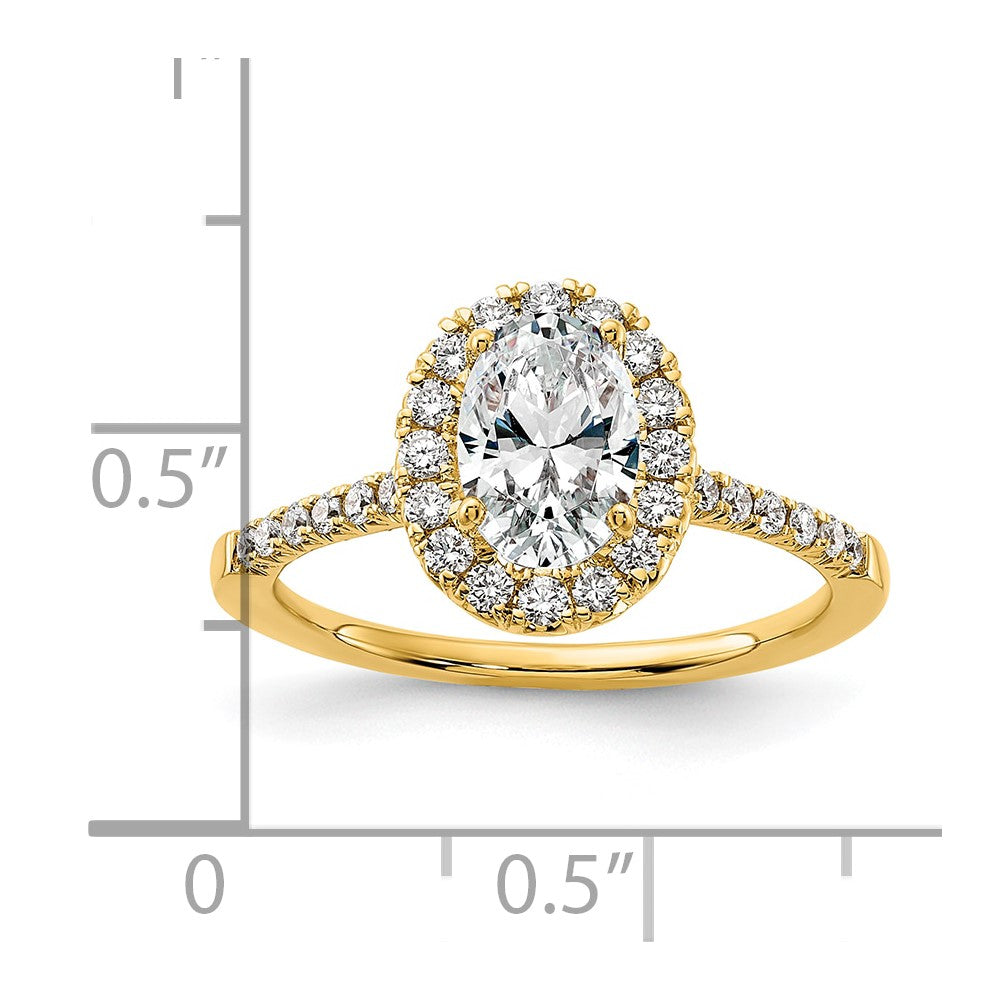 14K Gelbgold Verlobungsring mit 0,375 ct. Laborgezüchteten Diamanten VS/SI+ G+ und 1 ct. Oval-Halo-Diamant als Mittelstein