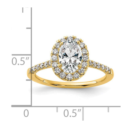 14K Gelbgold Verlobungsring mit 0,375 ct. Laborgezüchteten Diamanten VS/SI+ G+ und 1 ct. Oval-Halo-Diamant als Mittelstein