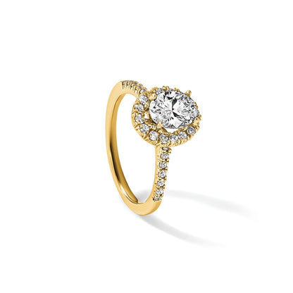 14K Gelbgold 0,375 ct. Labor gezüchteter Diamant VS/SI+ G+ 1 ct. Mittelstein Oval-Halo-Verlobungsring