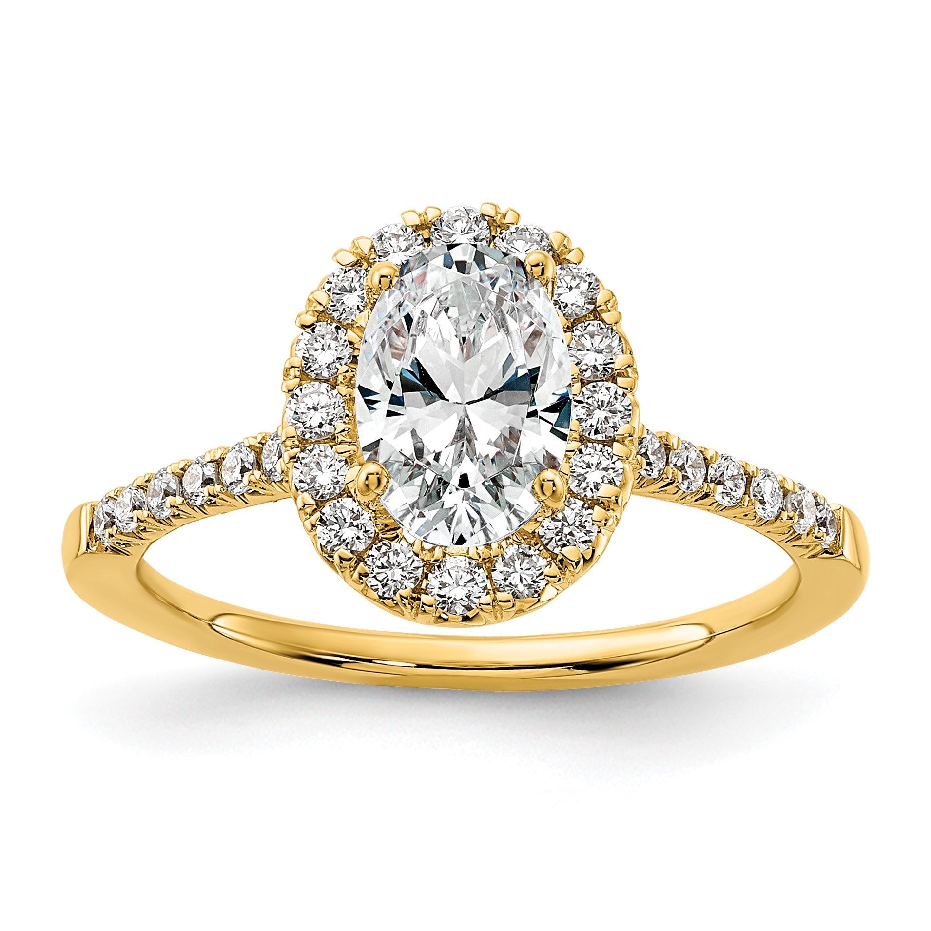 14K Gelbgold 0,375 ct. Labor gezüchteter Diamant VS/SI+ G+ 1 ct. Mittelstein Oval-Halo-Verlobungsring