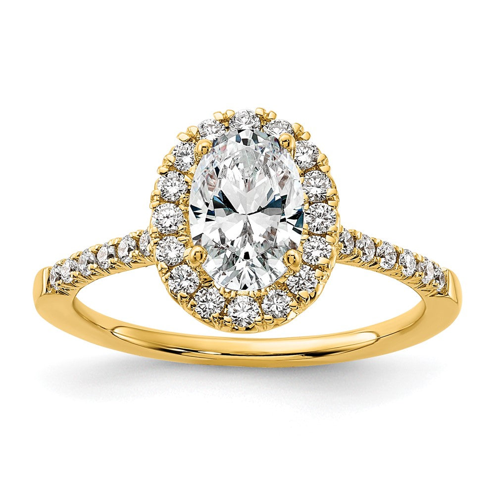 14K Gelbgold Verlobungsring mit 0,375 ct. Laborgezüchteten Diamanten VS/SI+ G+ und 1 ct. Oval-Halo-Diamant als Mittelstein