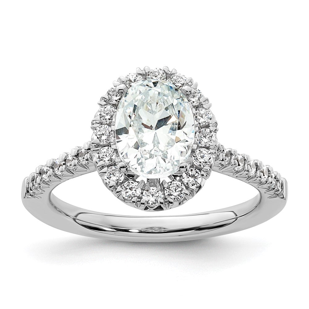 Verlobungsring mit ovalem Halo aus simulierten Diamanten in 14K Weißgold
