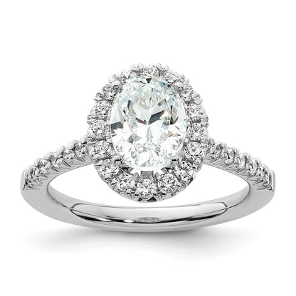 Verlobungsring mit ovalem Halo aus simulierten Diamanten in 14K Weißgold