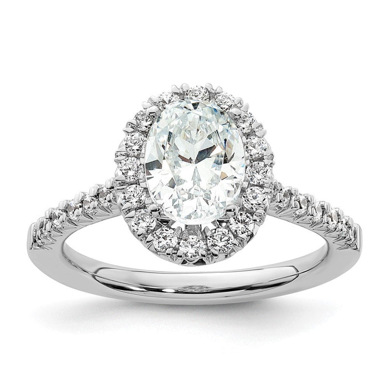 Verlobungsring mit ovalem Halo aus simulierten Diamanten in 14K Weißgold
