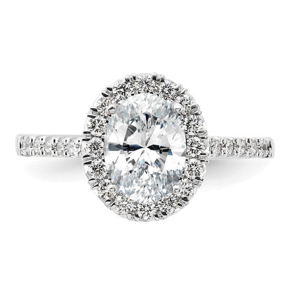 14K Weißgold Verlobungsring mit 0,5 ct. Laborgezüchteten Diamanten VS/SI+ G+ und 1,5 ct. ovalem Center-Stein mit Halo-Fassung