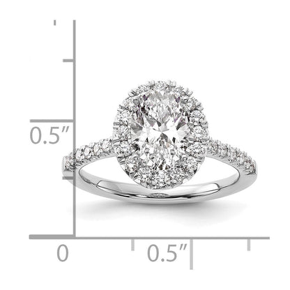 14K Weißgold Verlobungsring mit 0,5 ct. Laborgezüchteten Diamanten VS/SI+ G+ und 1,5 ct. ovalem Center-Stein mit Halo-Fassung