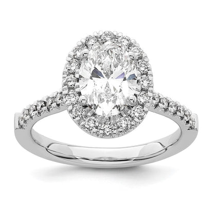 14K Weißgold Verlobungsring mit 0,5 ct. Laborgezüchteten Diamanten VS/SI+ G+ und 1,5 ct. ovalem Center-Stein mit Halo-Fassung