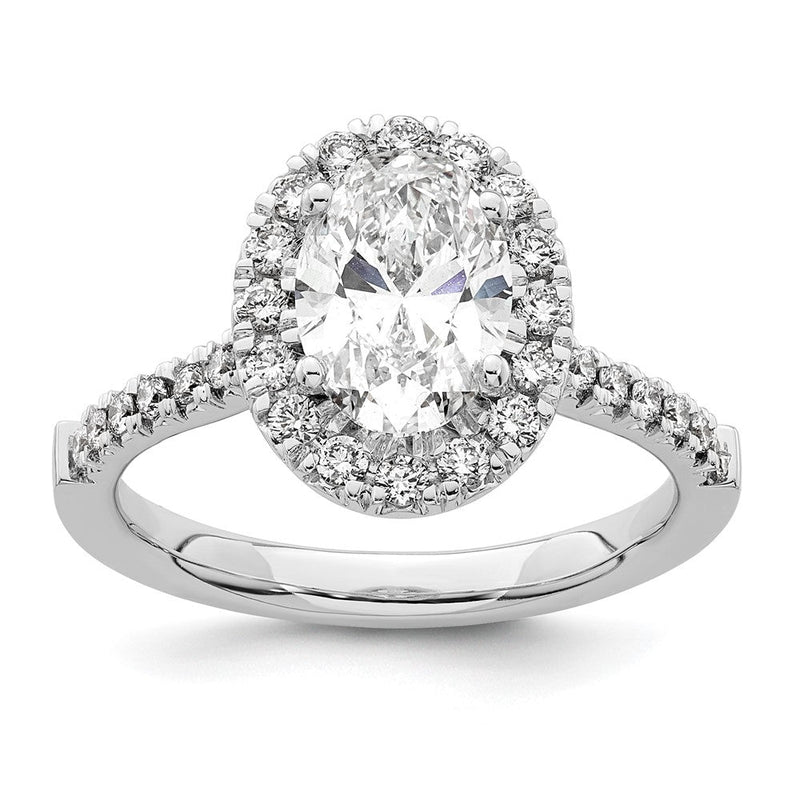14K Weißgold Verlobungsring mit ovalem Halo aus simuliertem Diamant
