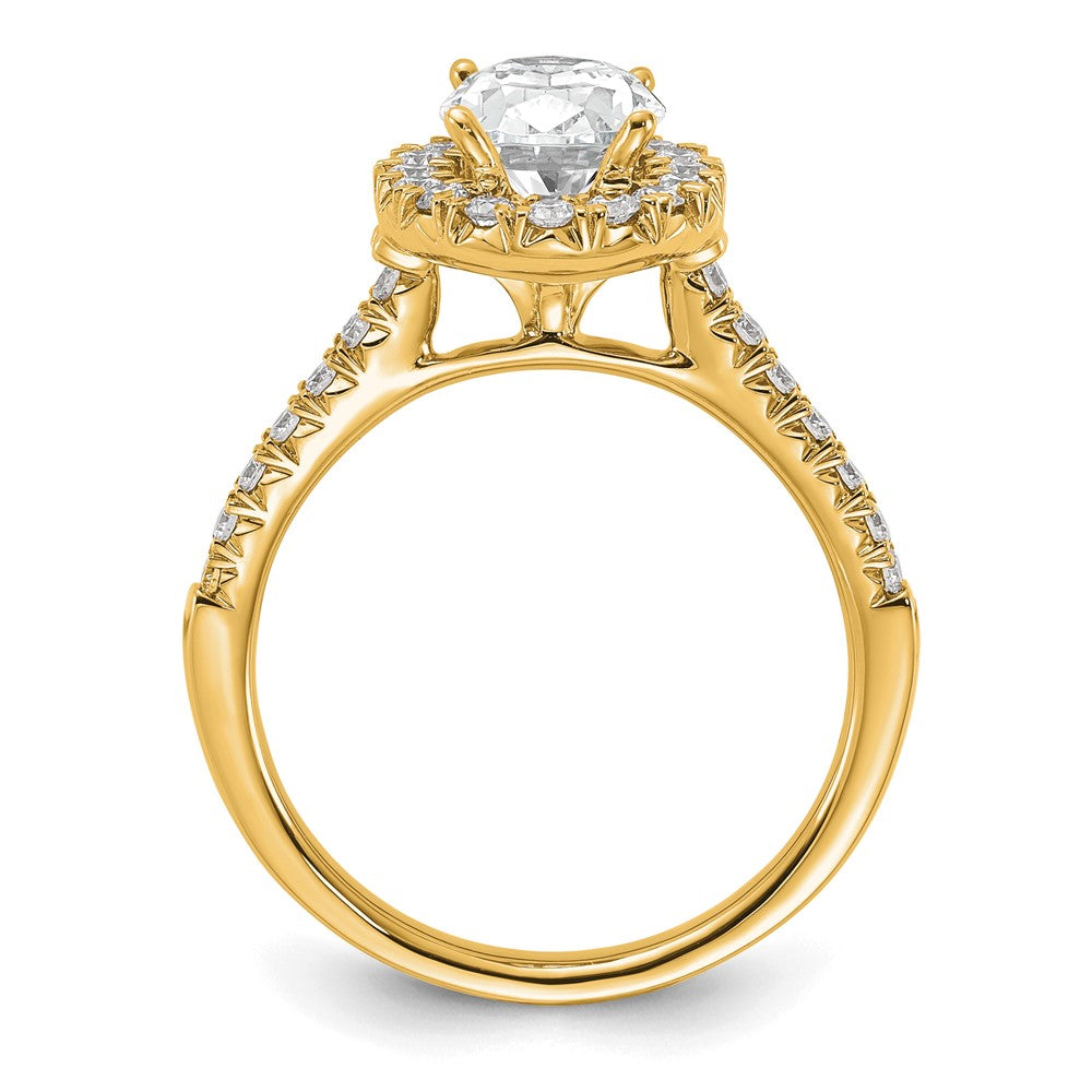 14K Gelbgold Verlobungsring mit 0,5 ct. Labordiamanten, VS/SI+ G+, ovalem 1,5 ct. Mittelstein und Halo-Fassung