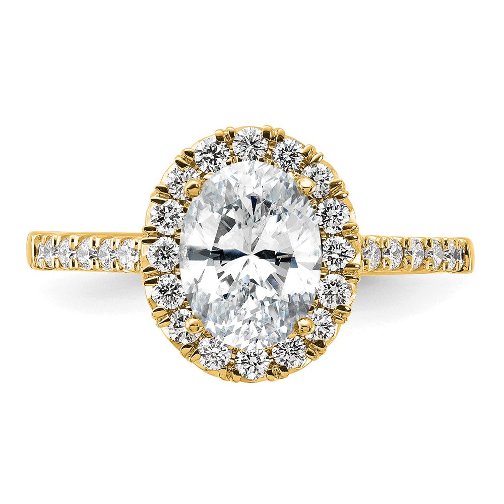 14K Gelbgold Verlobungsring mit 0,5 ct. Labordiamanten, VS/SI+ G+, ovalem 1,5 ct. Mittelstein und Halo-Fassung