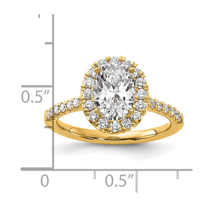 14K Gelbgold Verlobungsring mit 0,5 ct. Labordiamanten, VS/SI+ G+, ovalem 1,5 ct. Mittelstein und Halo-Fassung