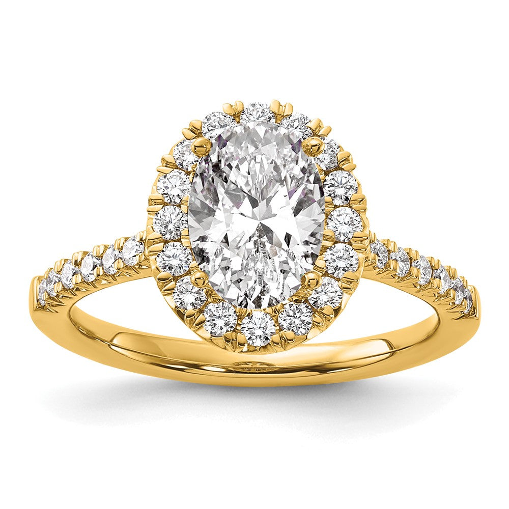 14K Gelbgold Verlobungsring mit 0,5 ct. Labordiamanten, VS/SI+ G+, ovalem 1,5 ct. Mittelstein und Halo-Fassung
