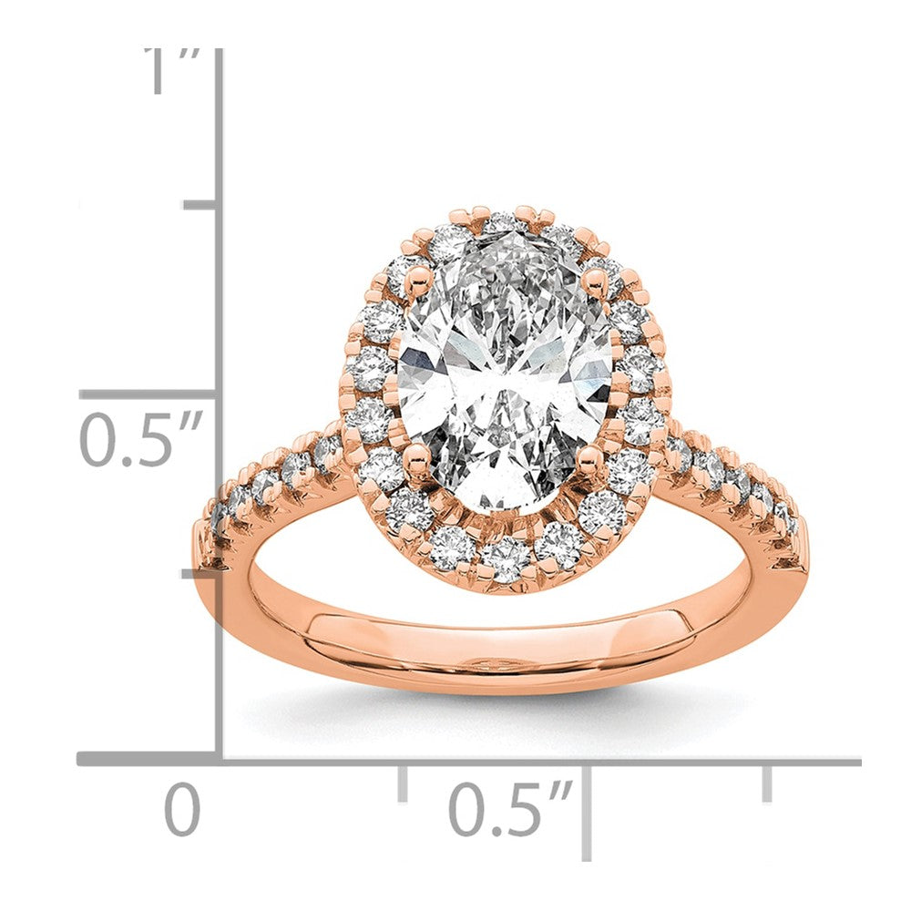14K Roségold Verlobungsring mit 0,5 ct. Labor-Diamant VS/SI+ G+ und 2 ct. ovalem Center-Diamant mit Halo