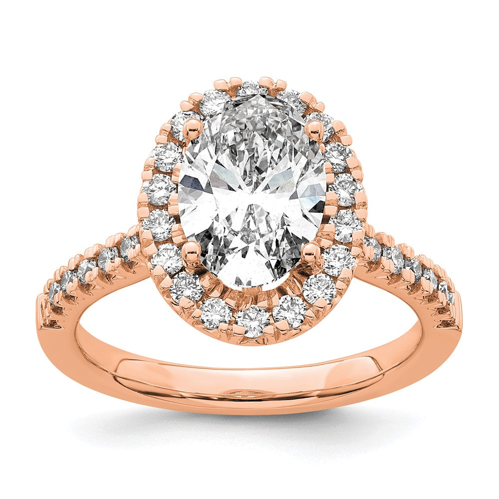 14K Roségold Verlobungsring mit 0,5 ct. Labor-Diamant VS/SI+ G+ und 2 ct. ovalem Center-Diamant mit Halo