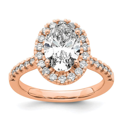 14K Roségold Verlobungsring mit 0,5 ct. Labor-Diamant VS/SI+ G+ und 2 ct. ovalem Center-Diamant mit Halo